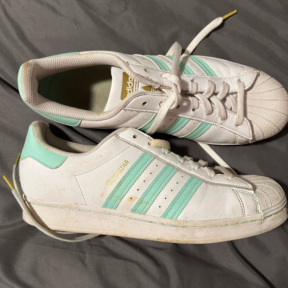 Adidas Superstar White with Mint Stripes